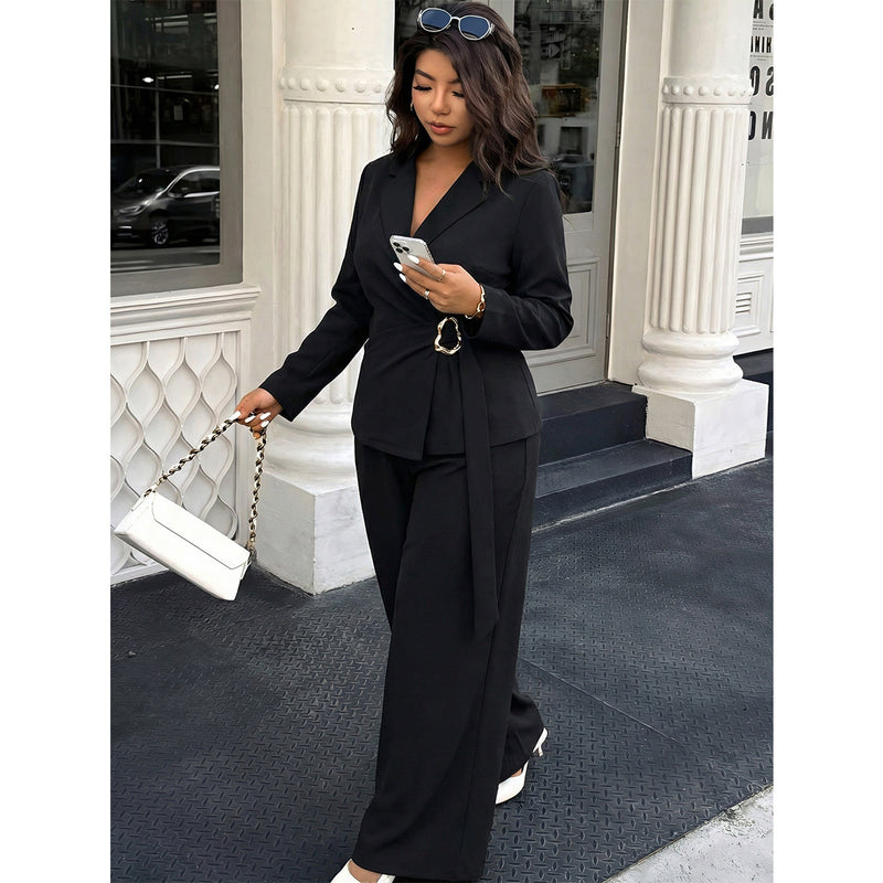 Plus-Size Blazer & Wide-Leg Pants Set
