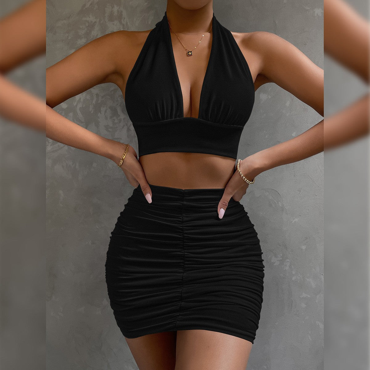 Halter Top & Pleated Skirt Set