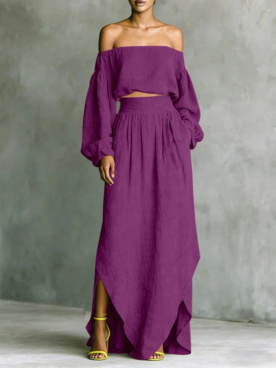 Casual Off-shoulder Top And An Asymmetrical Skirt Two Pieces