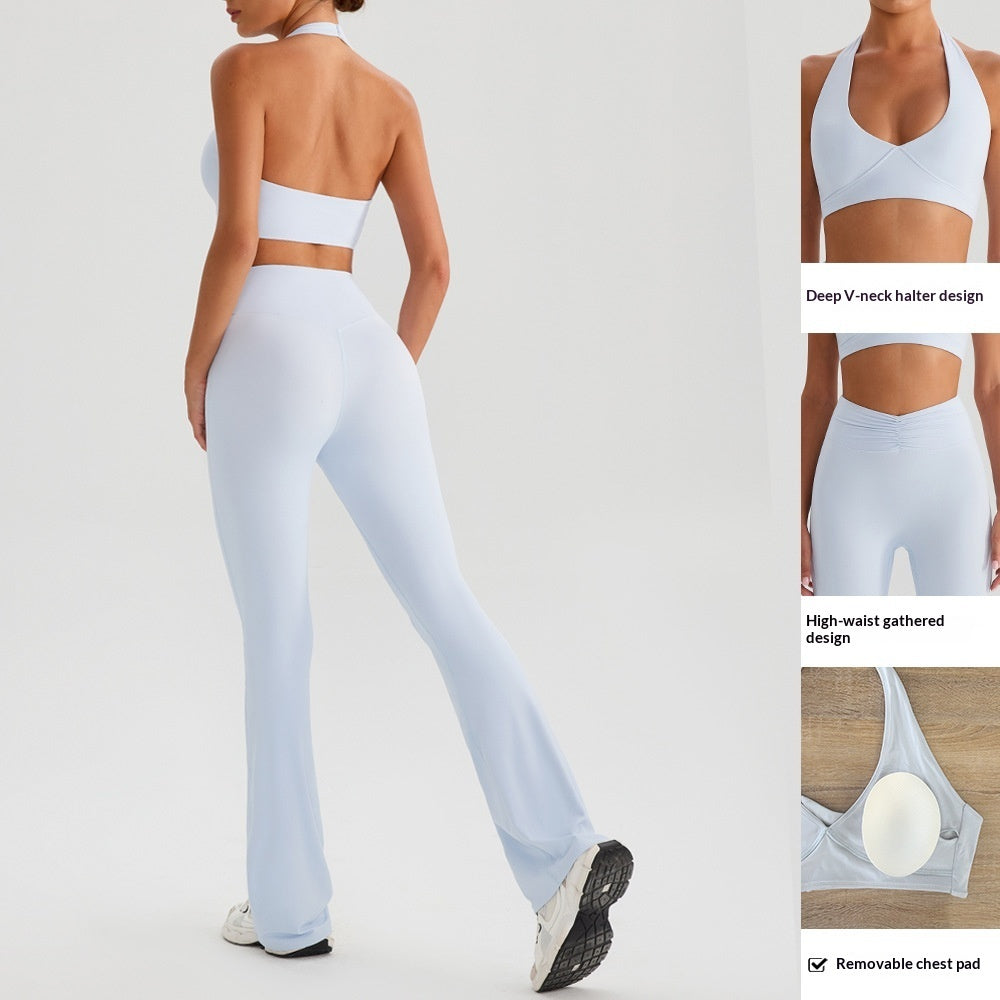 Yoga Sports Halter Bra And Tennis Two-Piece Set Outdoor Running Fitness Outfit Long And Short Pants Set