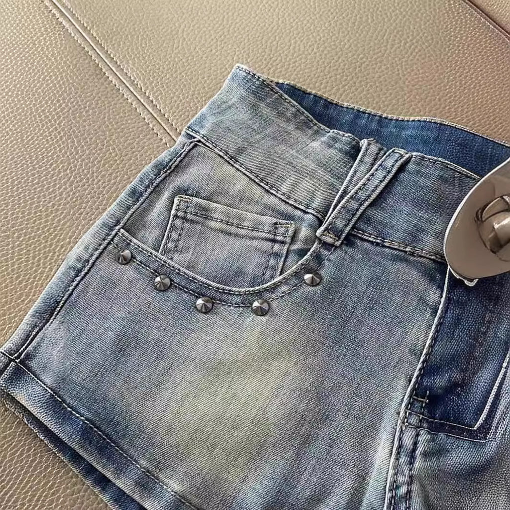 Fashionable Light Color Retro Denim Shorts For Women