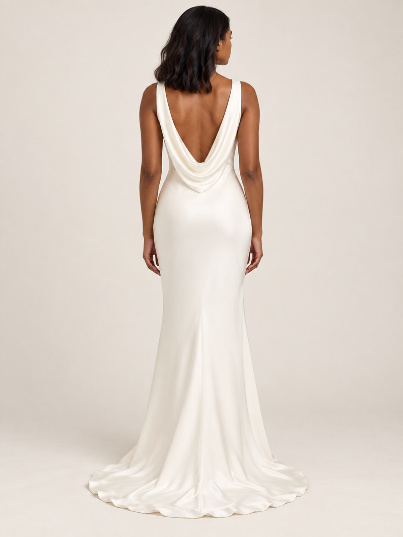 Fish-tail Outdoor White Ethereal Forest-style V-neck Gown
