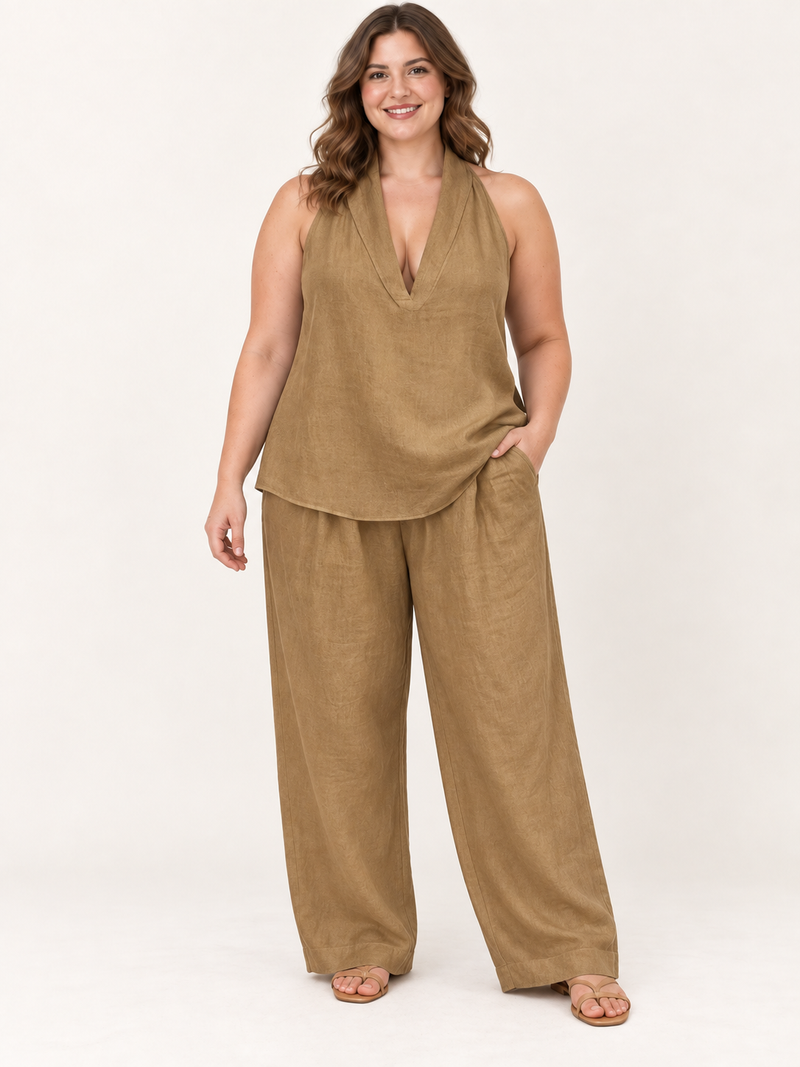 Halter V-Neck Two-Piece Set