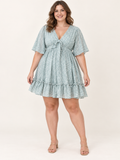 Fashionable Printed V-Neck Ruffle Womens Dress