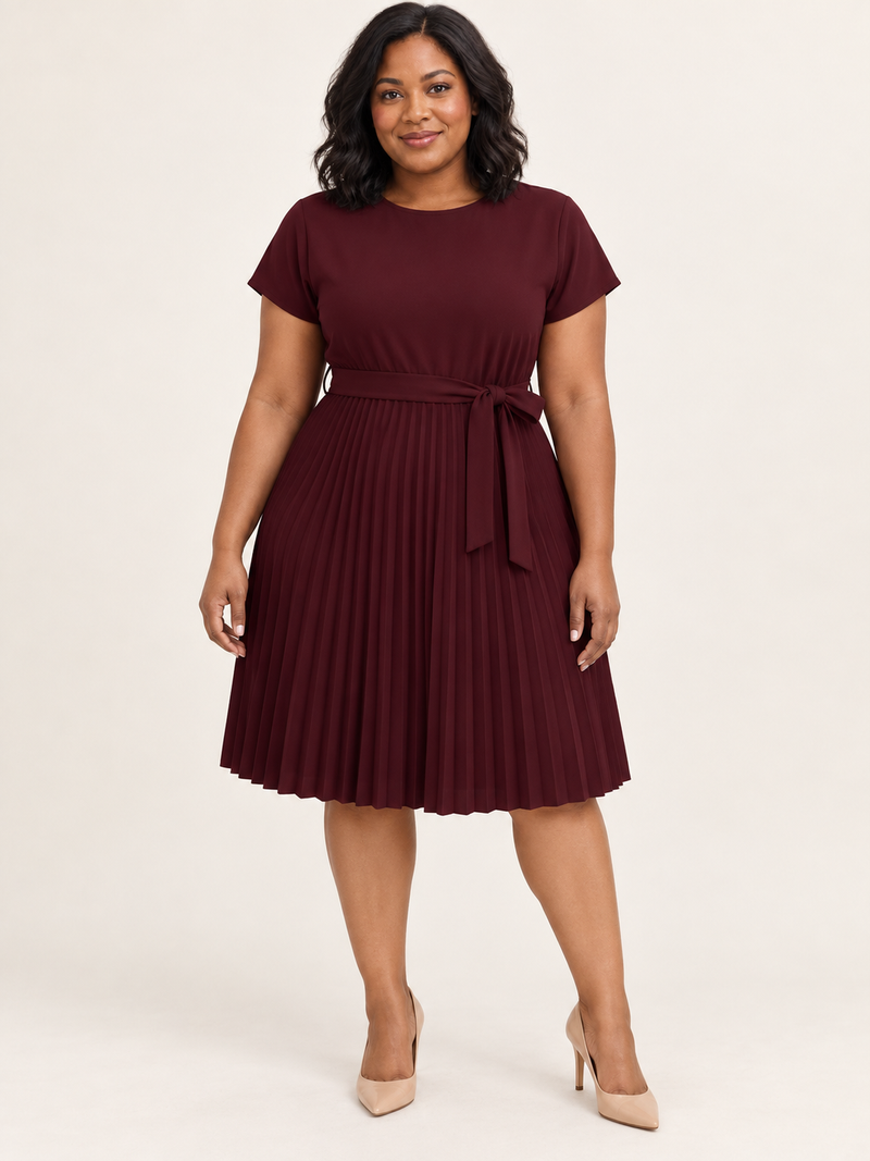 Women's Lace-Up Skirt Solid Color Pleated Dress