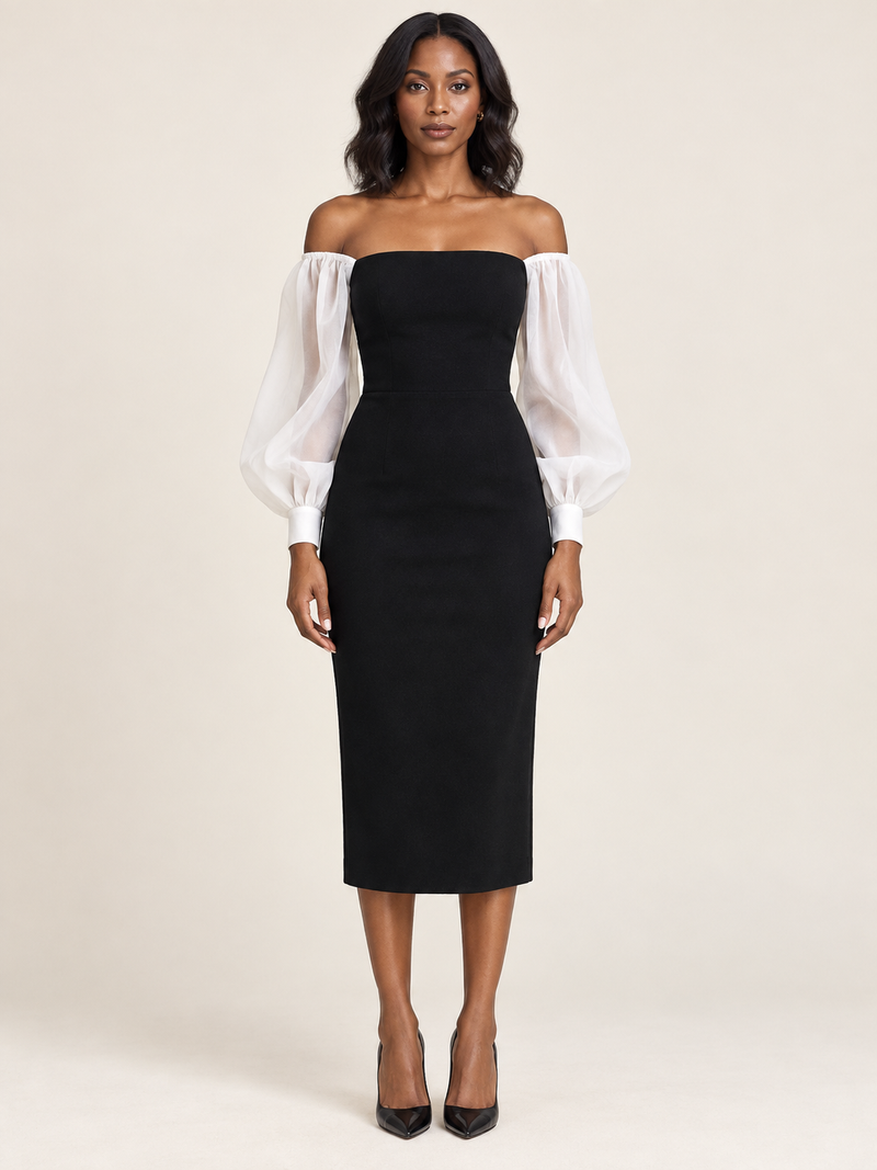 Black Puff-Sleeve Formal Dress